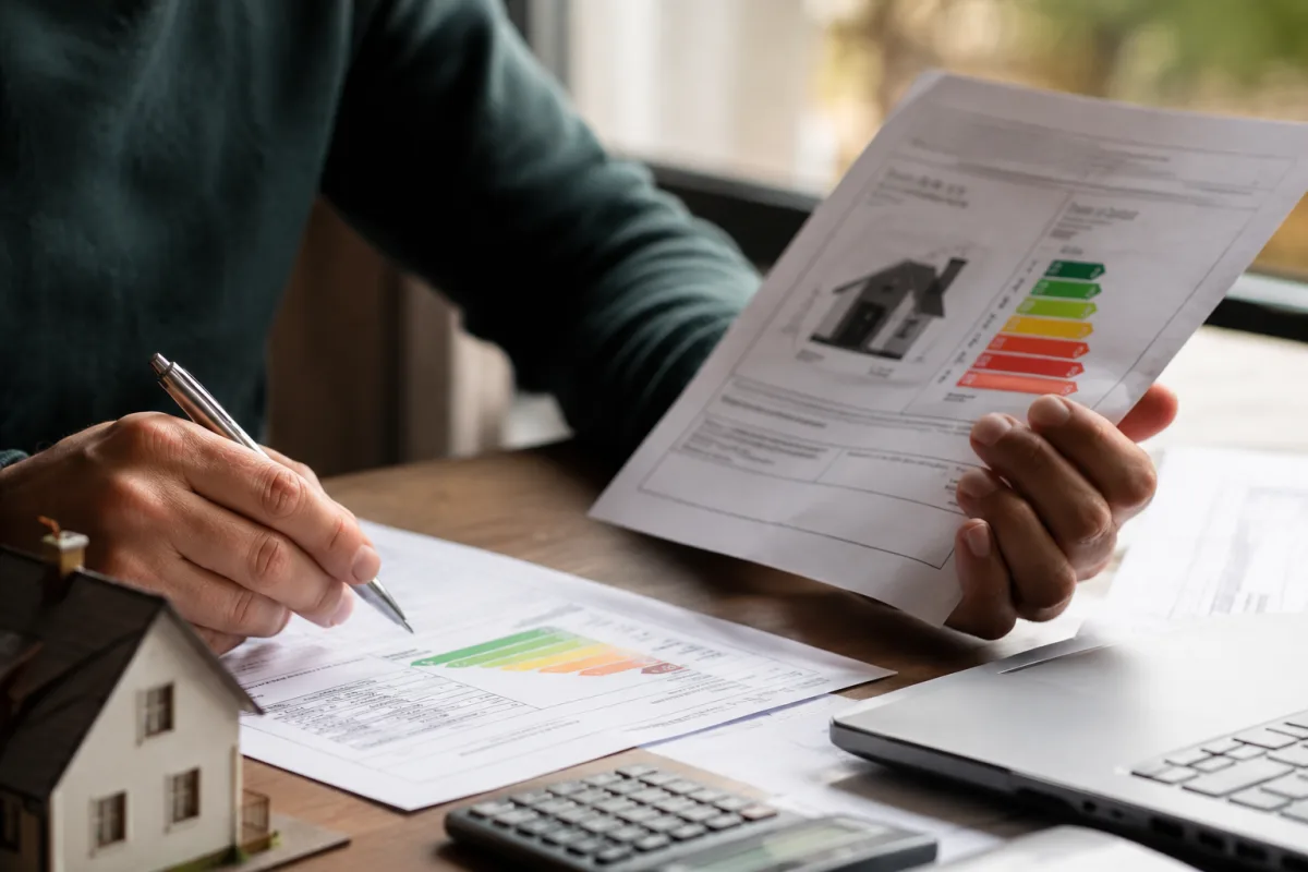 Audit énergétique ou DPE : lequel choisir selon votre situation Gros plan sur une étiquette énergie affichant la classe F sur un document de diagnostics immobiliers